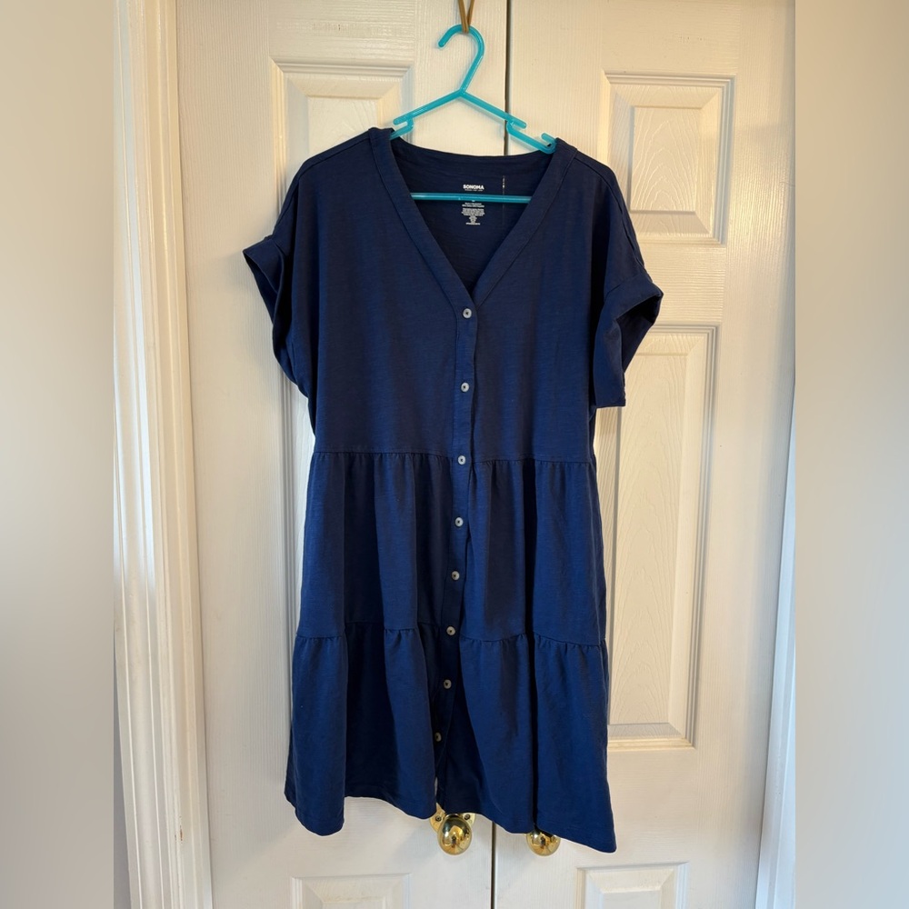 Sonoma Deep Blue V-Neck Midi Dress